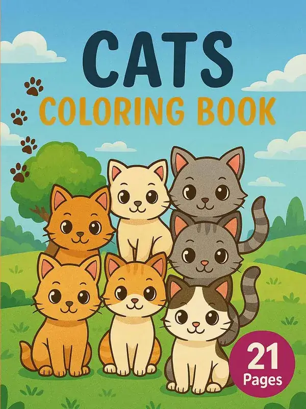 Kitten's Adventures - 21 Cat Coloring Pages printable coloring book cover