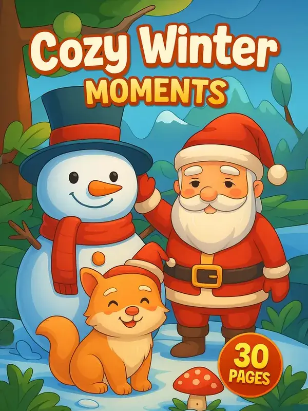 Cozy Winter Moments – 30 Kids Winter Coloring Pages printable coloring book cover