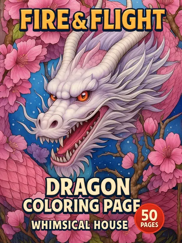Fire & Flight – 50 Dragon Coloring Pages printable coloring book cover