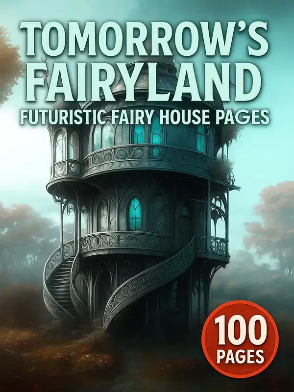 Tomorrow’s Fairyland – 100 Futuristic Fairy House Pages printable coloring book cover