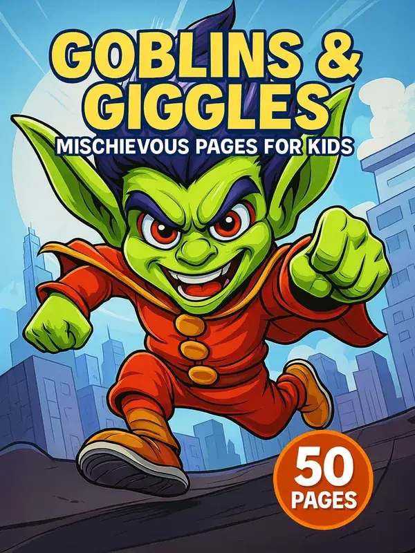 Goblins & Giggles – 50 Mischievous Pages for Kids printable coloring book cover