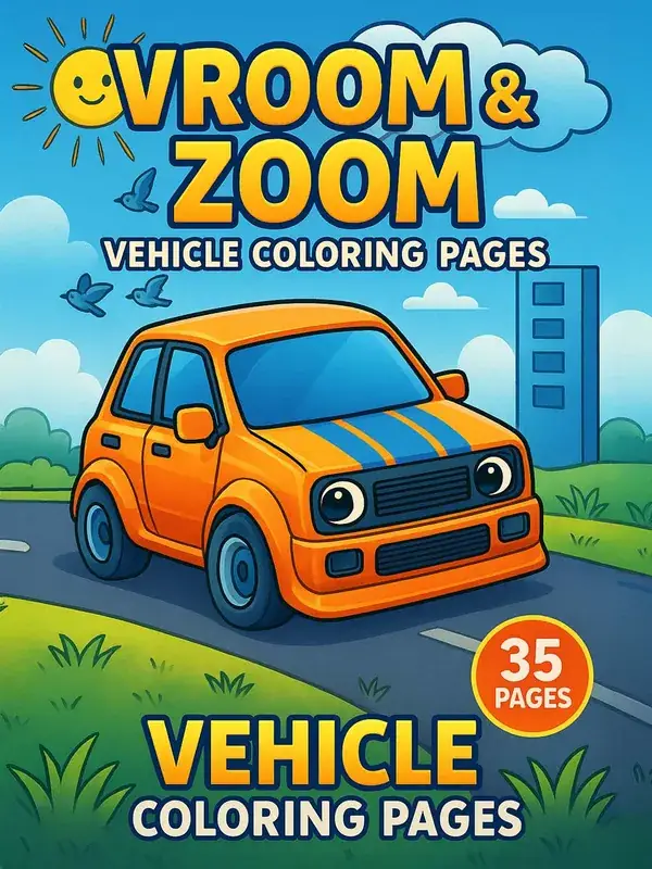 Vroom & Zoom – 35 Vehicle Coloring Pages printable coloring book cover