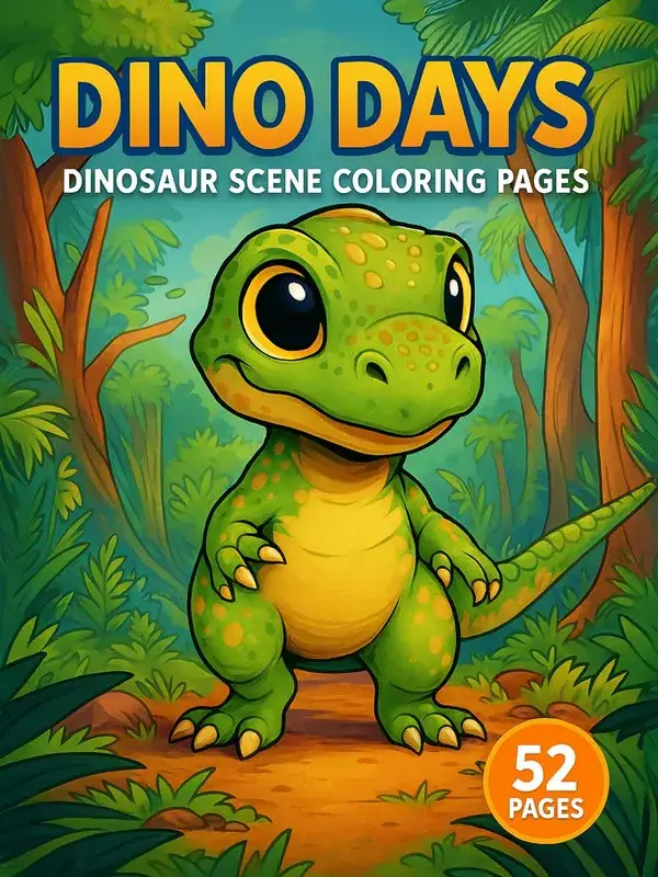 Dino Days – 52 Dinosaur Scene Coloring Pages printable coloring book cover