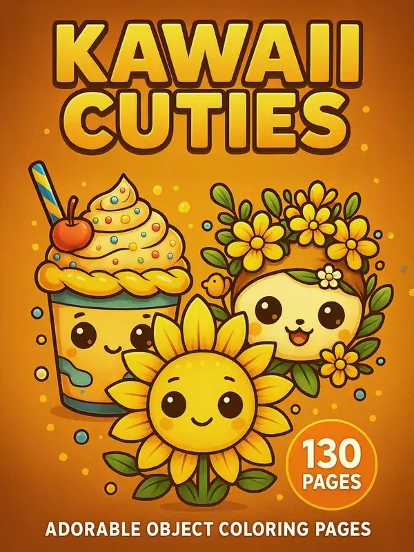 Kawaii Cuties – 130 Adorable Everyday Object Coloring Pages printable coloring book cover