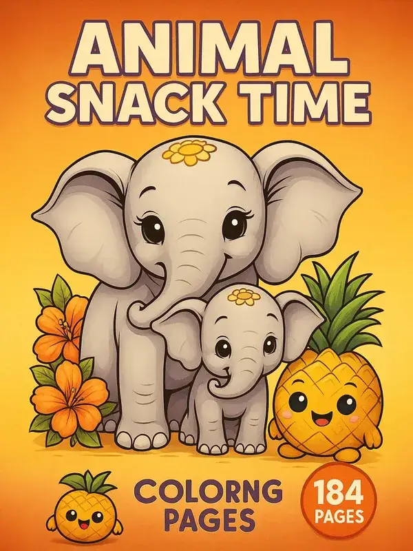 Animal & Snack Time – 184 Animals & Fruits Coloring Pages for Kids printable coloring book cover