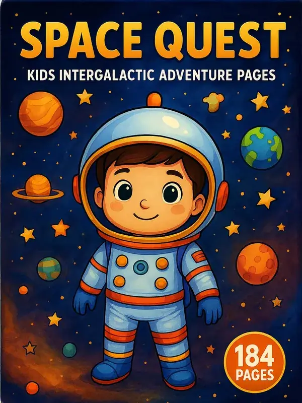 Space Quest – 184 Intergalactic Adventure Pages for Kids printable coloring book cover