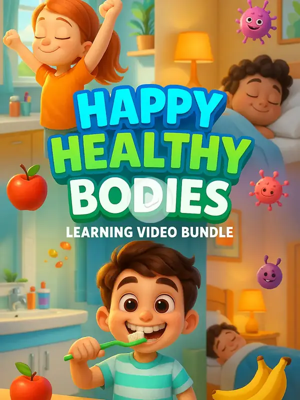 Happy Healthy Bodies - Learning Video Bundle printable coloring book cover