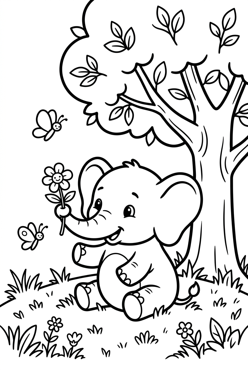 Sample AI-generated elephant coloring page made with a Creator Pack prompt