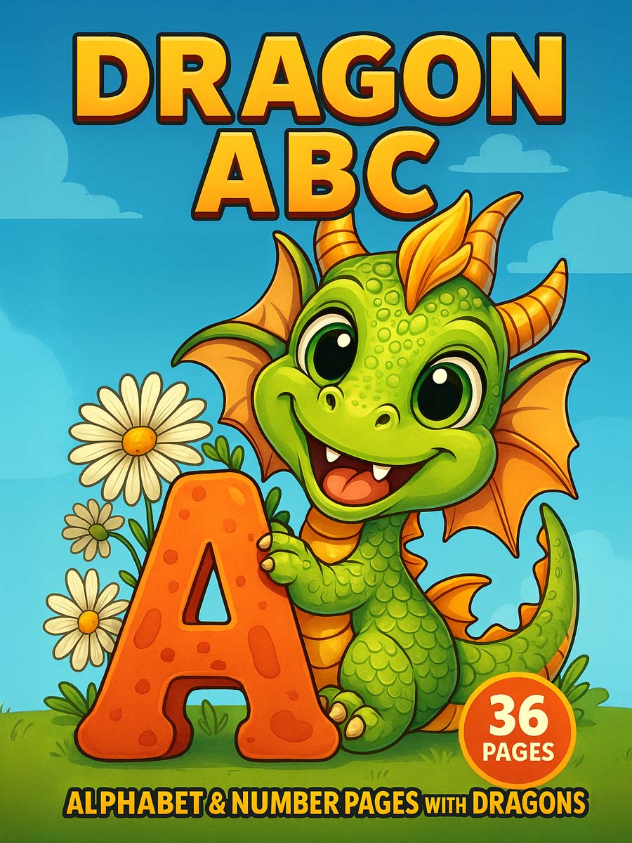 Dragon ABC – 36 Alphabet & Number Pages with Dragons for One Dollar